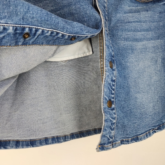 MOTHER Miranda Snap Down Mini Flare Skirt Denim Jean Size 27 - Picture 4 of 13